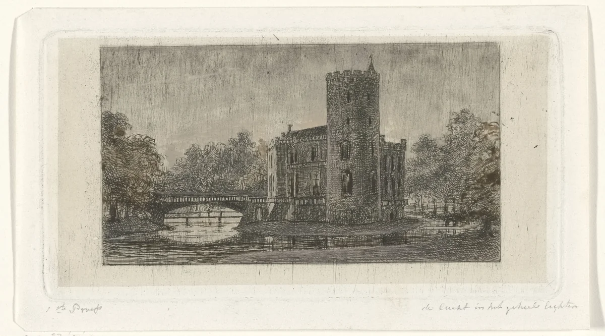 Gezicht op Ridderhofstad Sterkenburg by Jacobus Ludovicus Cornet, print, 1825-1882