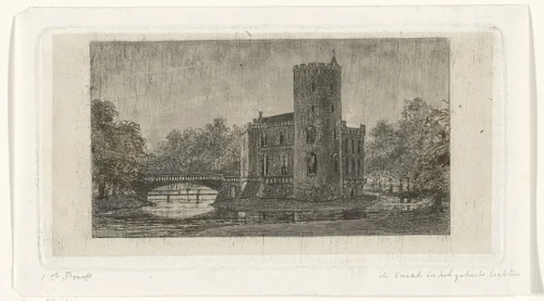 Gezicht op Ridderhofstad Sterkenburg by Jacobus Ludovicus Cornet, print, 1825-1882