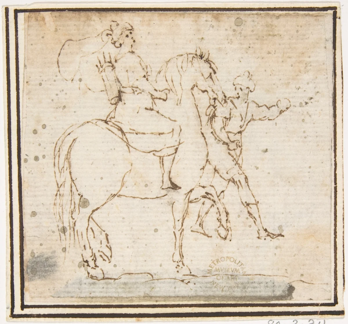 Man on Horseback with Attendant by Francesco Allegrini, drawing, 1624-1663