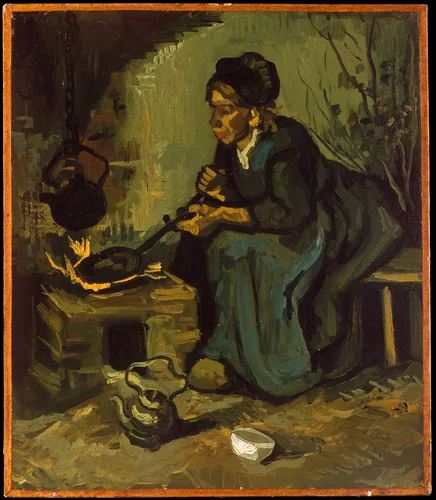 Peasant Woman Cooking by a Fireplace by Vincent van Gogh, painting, 1885