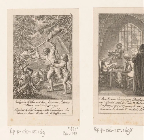 Gevecht in het bos by Daniel Nikolaus Chodowiecki, print, 1791