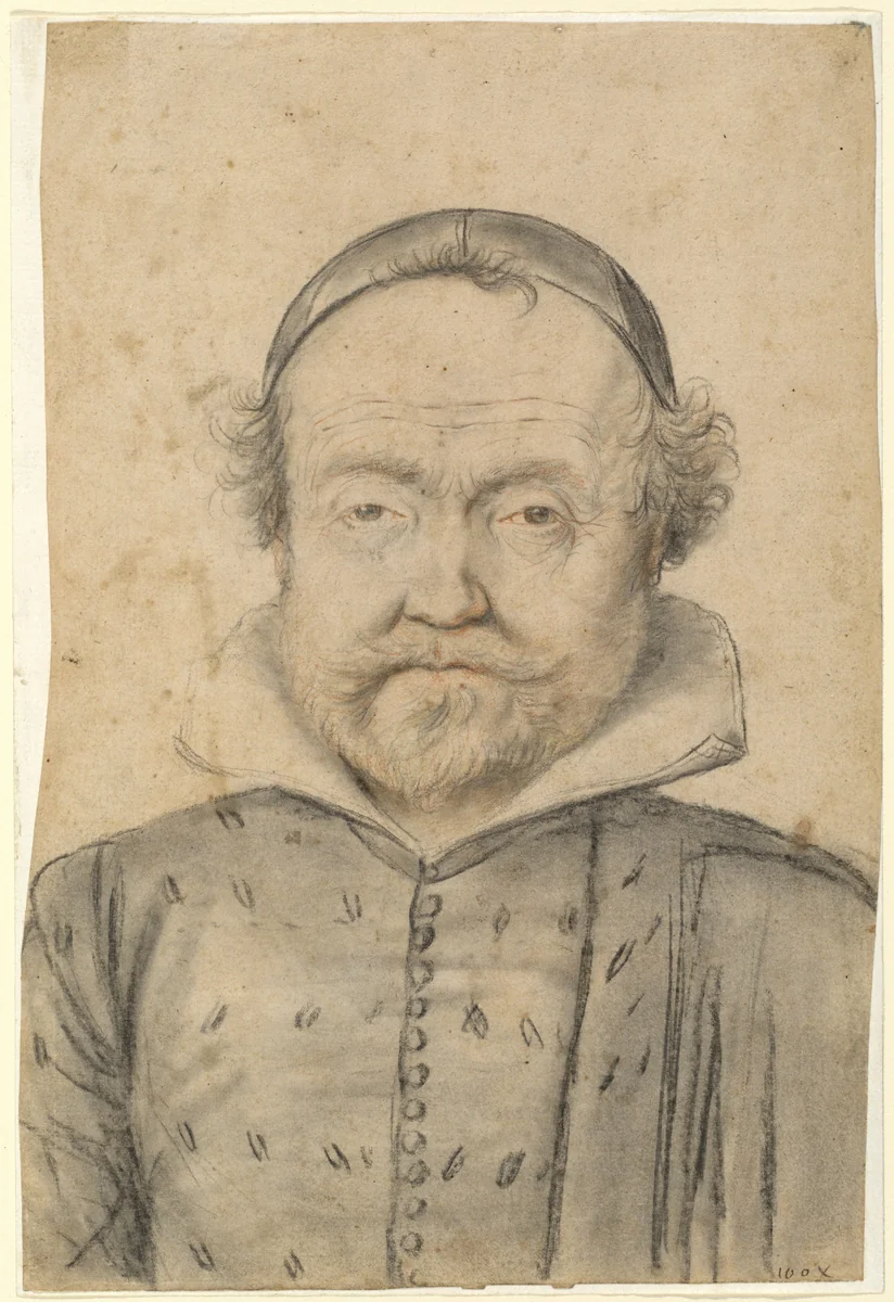 Portrait of a Bearded Man in a Doublet and Skull Cap by Lagneau, drawing, 1519-1610