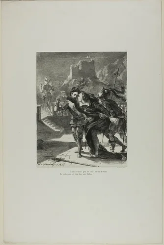 Hamlet Pursuing His Father's Ghost, plate 2 from Hamlet by Eugène Delacroix, print, 1835
