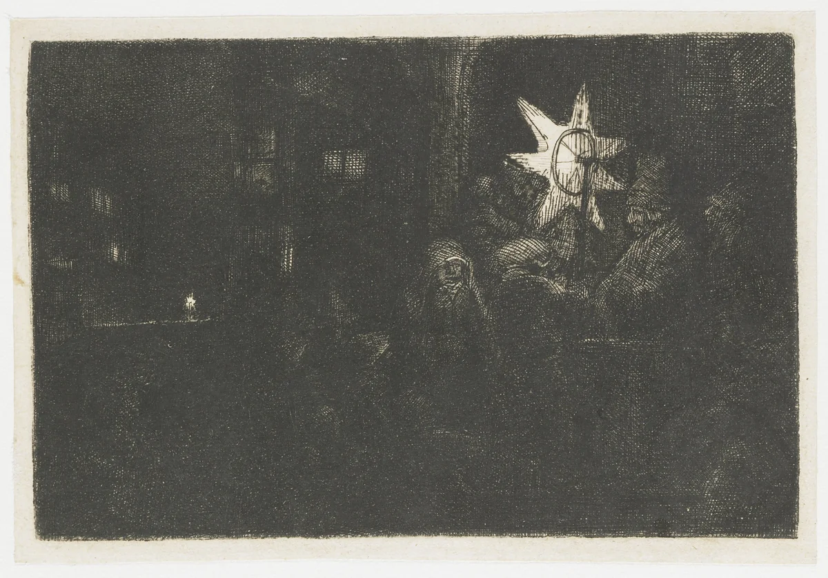 The Star of the Kings: a night piece by Rembrandt van Rijn, print, 1651