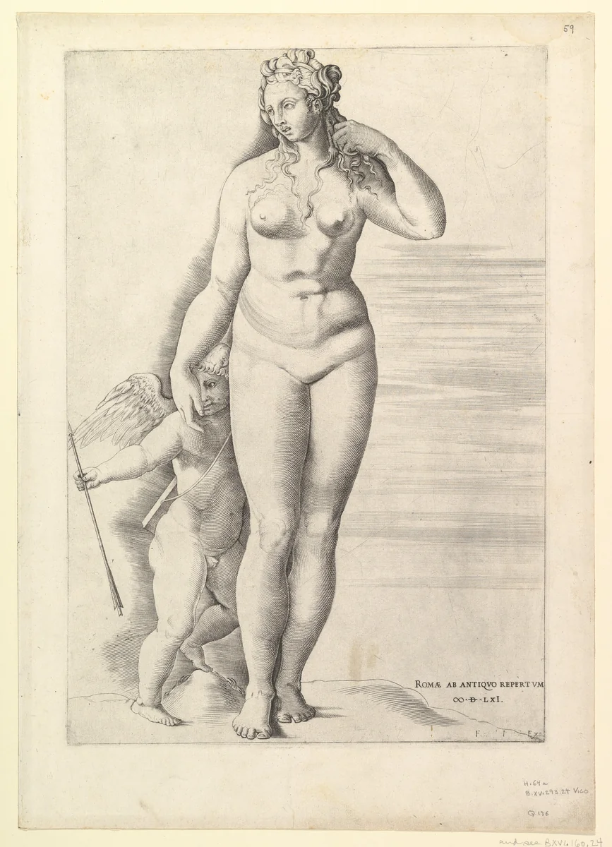Venus and Eros, from "Speculum Romanae Magnificentiae" by anonymous, print, 1561