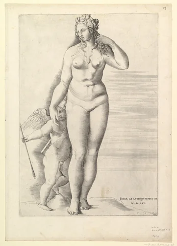Venus and Eros, from "Speculum Romanae Magnificentiae" by anonymous, print, 1561