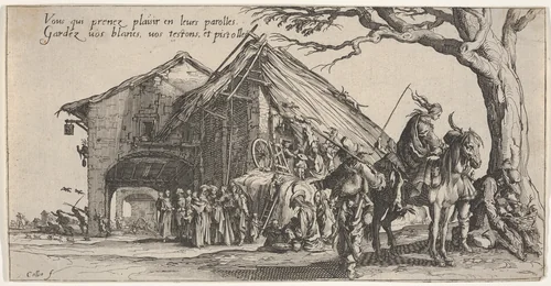The stopping place of the gypsies: the fortune-tellers (La Halte des bohémiens: les diseuses de bonne aventure), from "The Gypsies" (Les Bohémiens) by Jacques Callot, print, 1621-1631