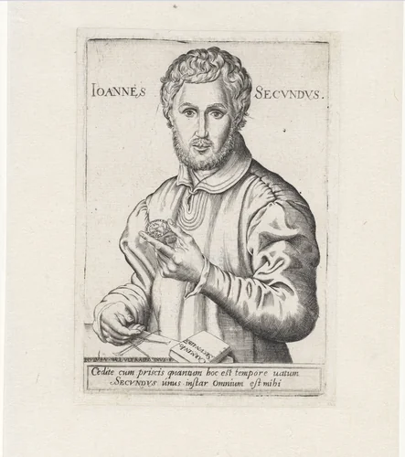 Portret van Janus Secundus met een medaillon met het portret van Julia by Unknown, print, 1570-1595