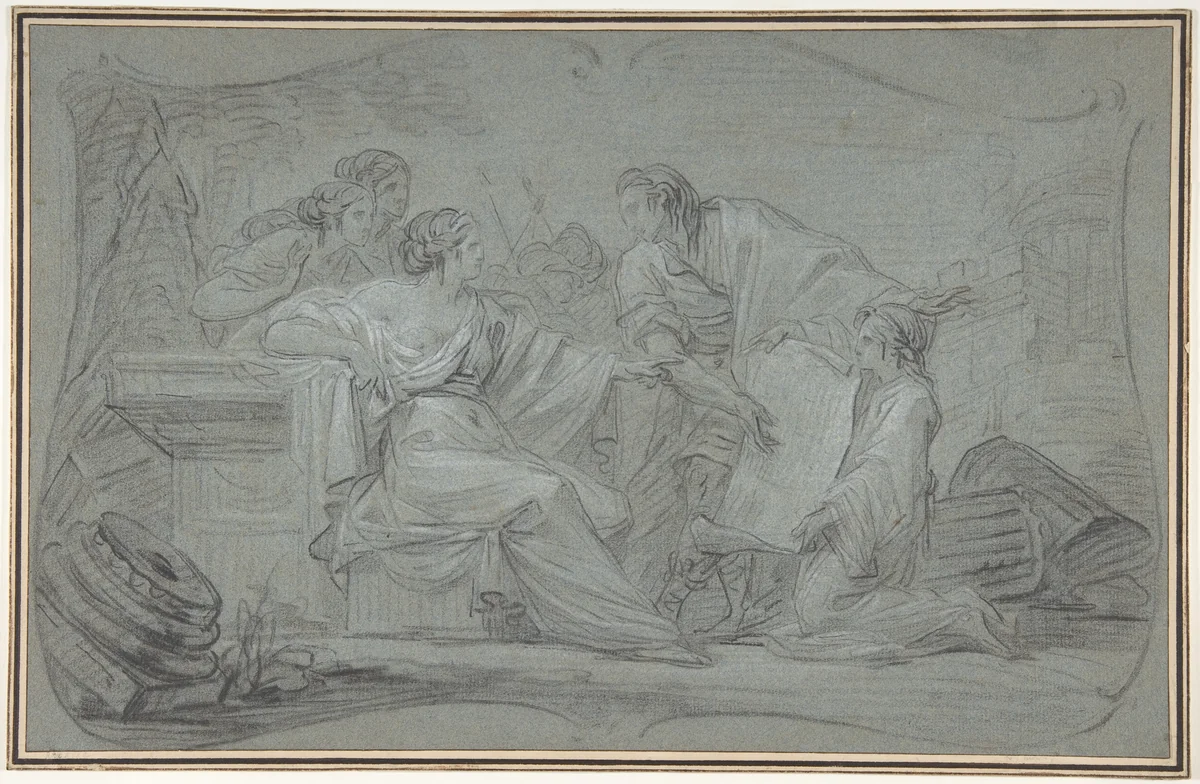 Semiramus Inspecting a Plan of Babylon by Jean Simon Berthélemy, drawing, 1750-1811