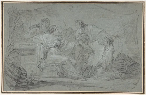 Semiramus Inspecting a Plan of Babylon by Jean Simon Berthélemy, drawing, 1750-1811
