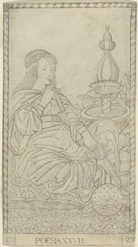 Poetry, plate 27 from Arts and Sciences by Master of the E-Series Tarocchi, print, 1460-1470