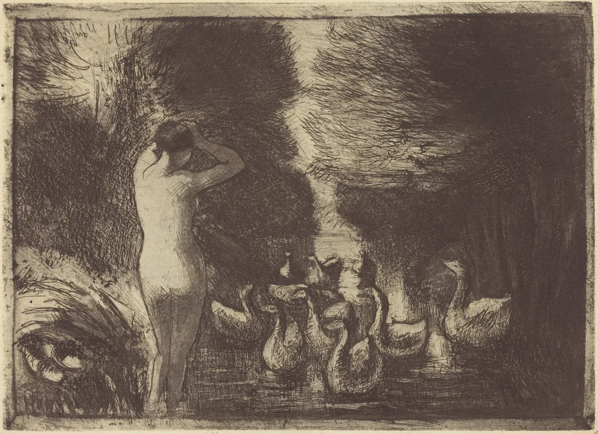 Baigneuse aux oies (Bathers with Geese) by Camille Pissarro, print, 1895