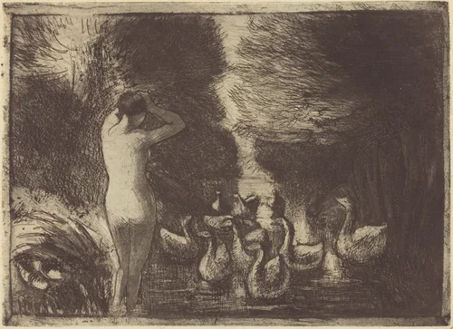 Baigneuse aux oies (Bathers with Geese) by Camille Pissarro, print, 1895