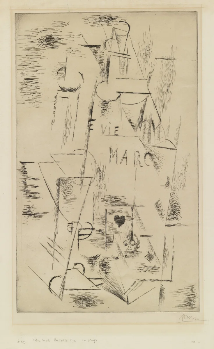 Still Life with Bottle of Marc (Nature morte à la bouteille de marc) by Pablo Picasso, print, 1911