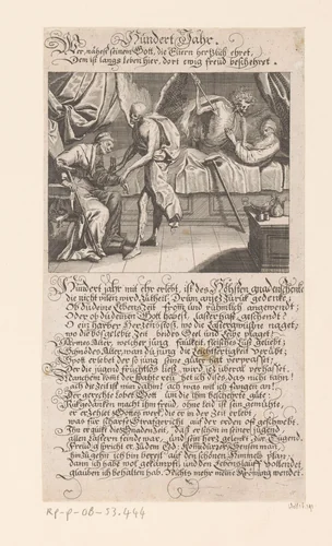 Bejaard echtpaar wordt door de dood meegenomen by Conrad Meyer, print, 1675
