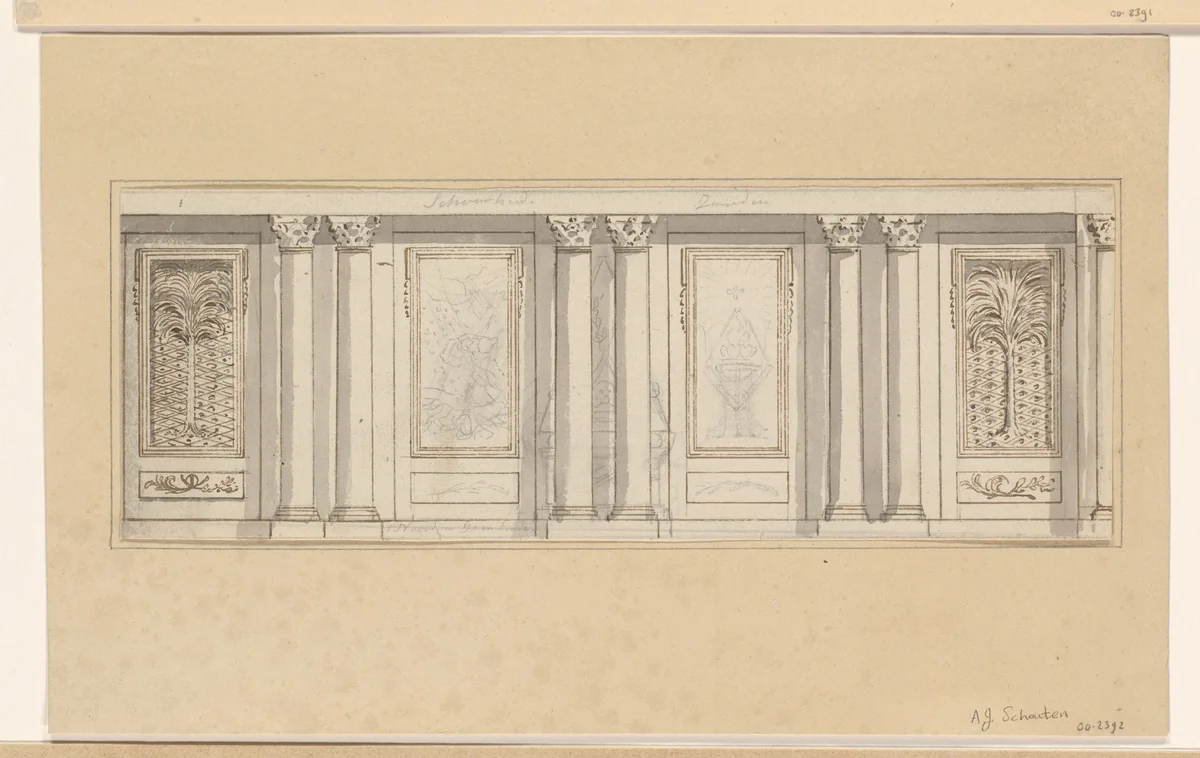Ontwerp voor een wanddecoratie by A.J. Schouten, drawing, 1775-1849