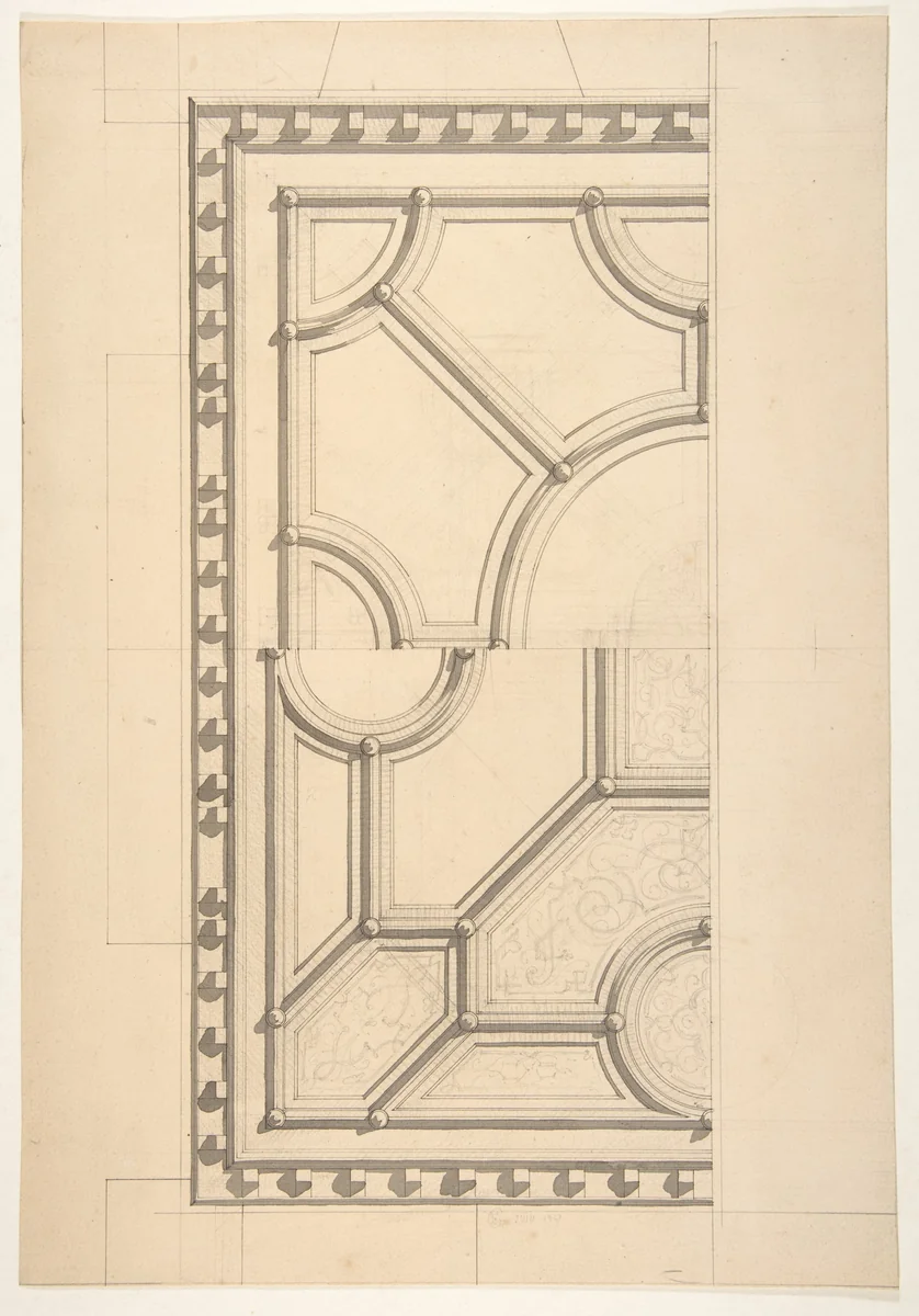 Two designs for a ceiling by Jules-Edmond-Charles Lachaise, drawing, 1850-1900