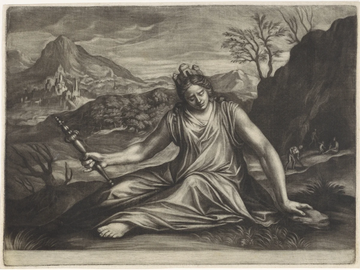 Aarde gepersonifieerd door de godin Cybele by anonymous, print, 1650-1800