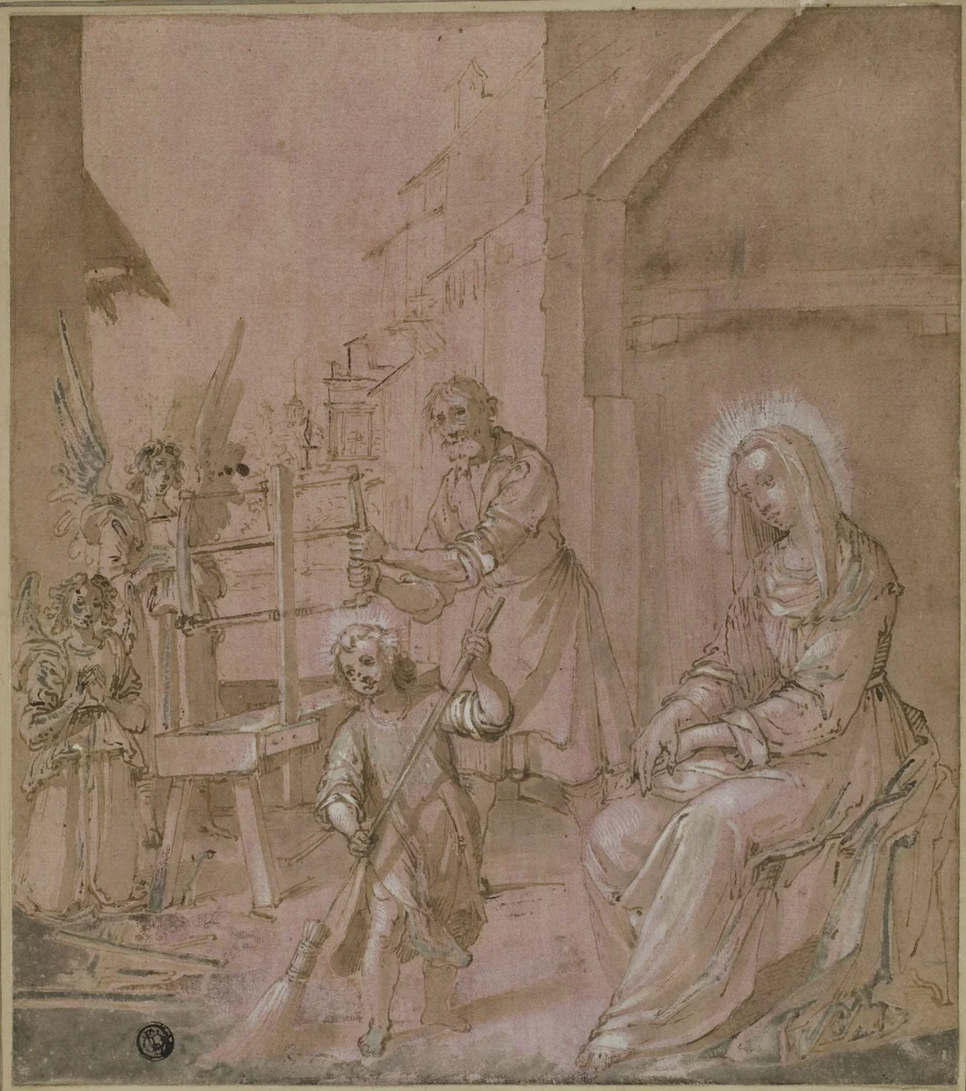 Holy Family in Joseph's Carpentry Shop by Jacopo Chimenti, drawing, 1571-1640
