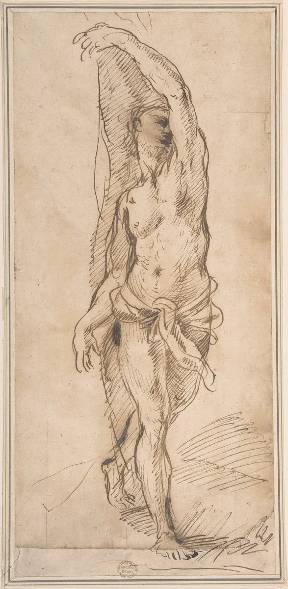 Nude Figure (Saint Sebastian?) by anonymous, drawing, 1600-1700