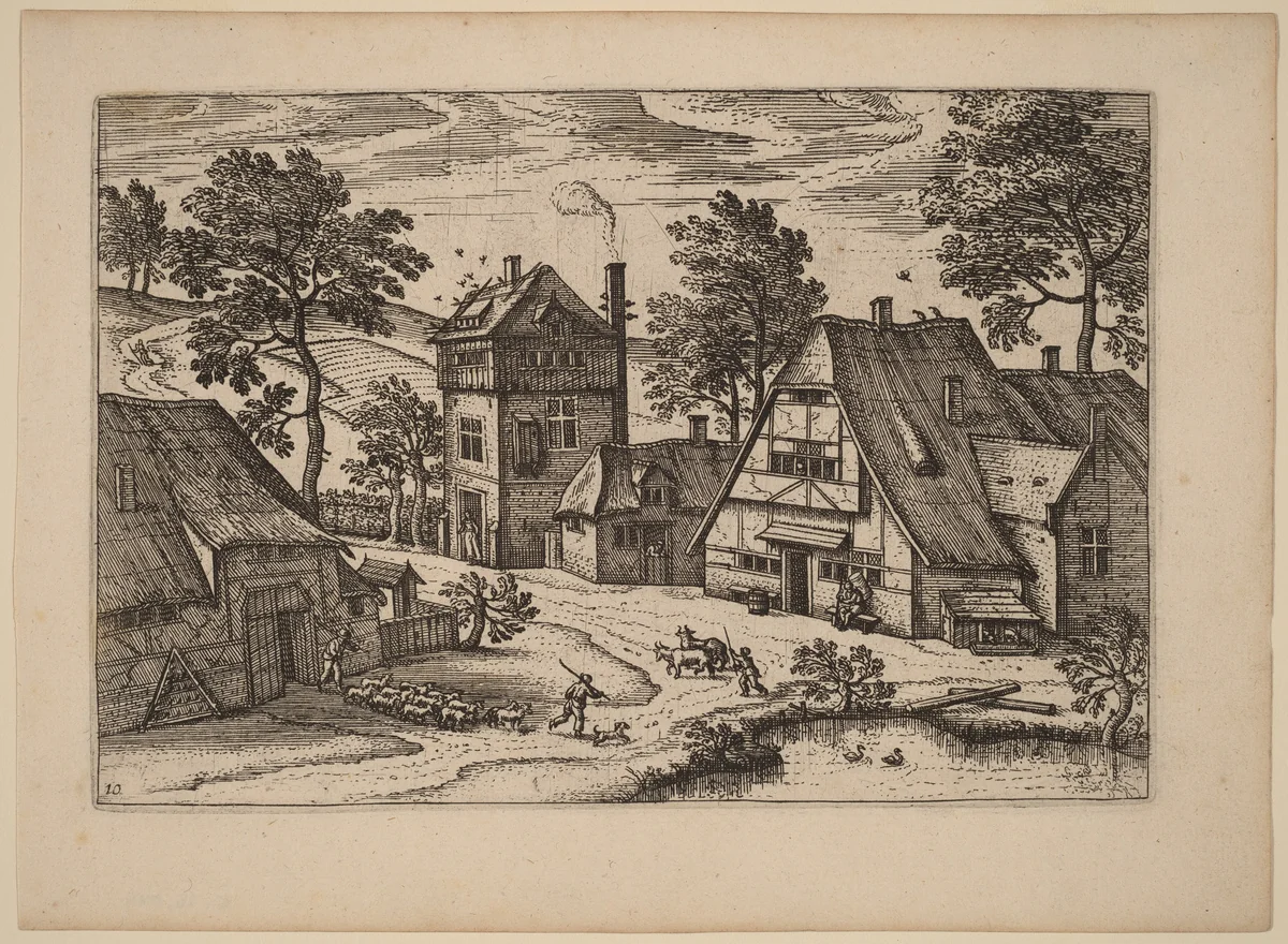 Village with Pond by Netherlandish 16th Century, print, 1676