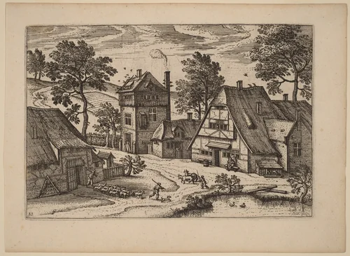 Village with Pond by Netherlandish 16th Century, print, 1676