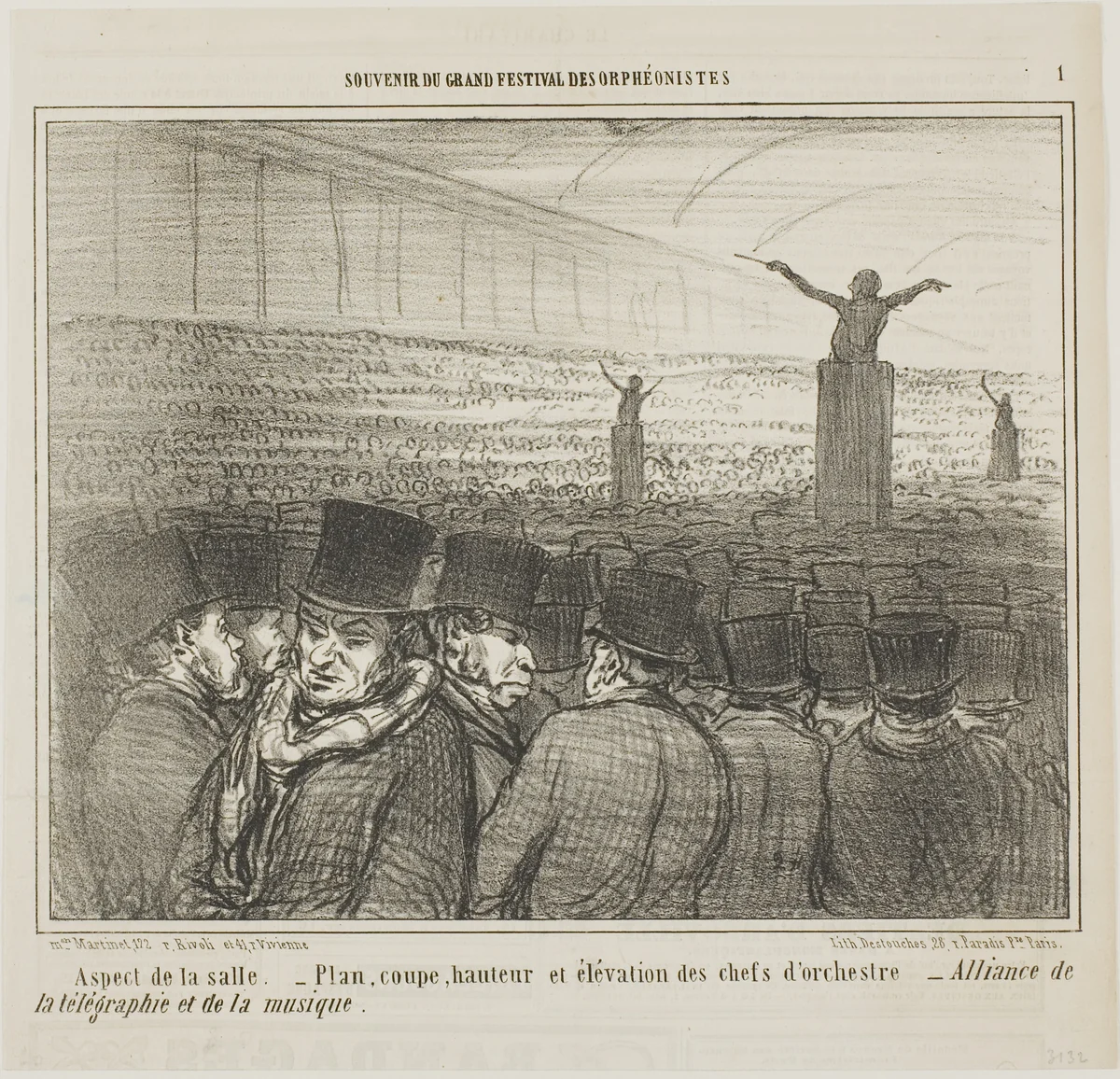 View of the Grand Hall, plate 1 from Souvenirdu Grand Festival des Orphéonistes by Honoré-Victorin Daumier, print, 1859