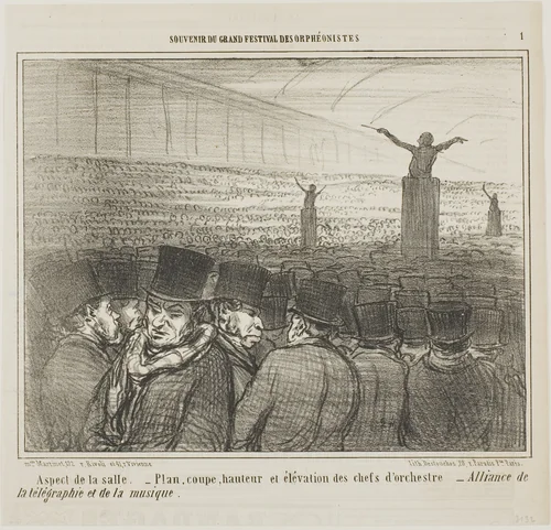 View of the Grand Hall, plate 1 from Souvenirdu Grand Festival des Orphéonistes by Honoré-Victorin Daumier, print, 1859