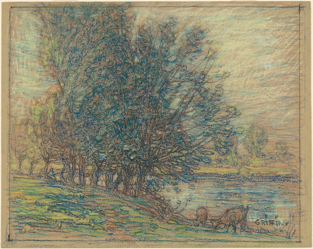 Willows, Longpre, France by Walter Griffin, drawing, 1911-1918