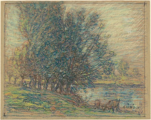Willows, Longpre, France by Walter Griffin, drawing, 1911-1918