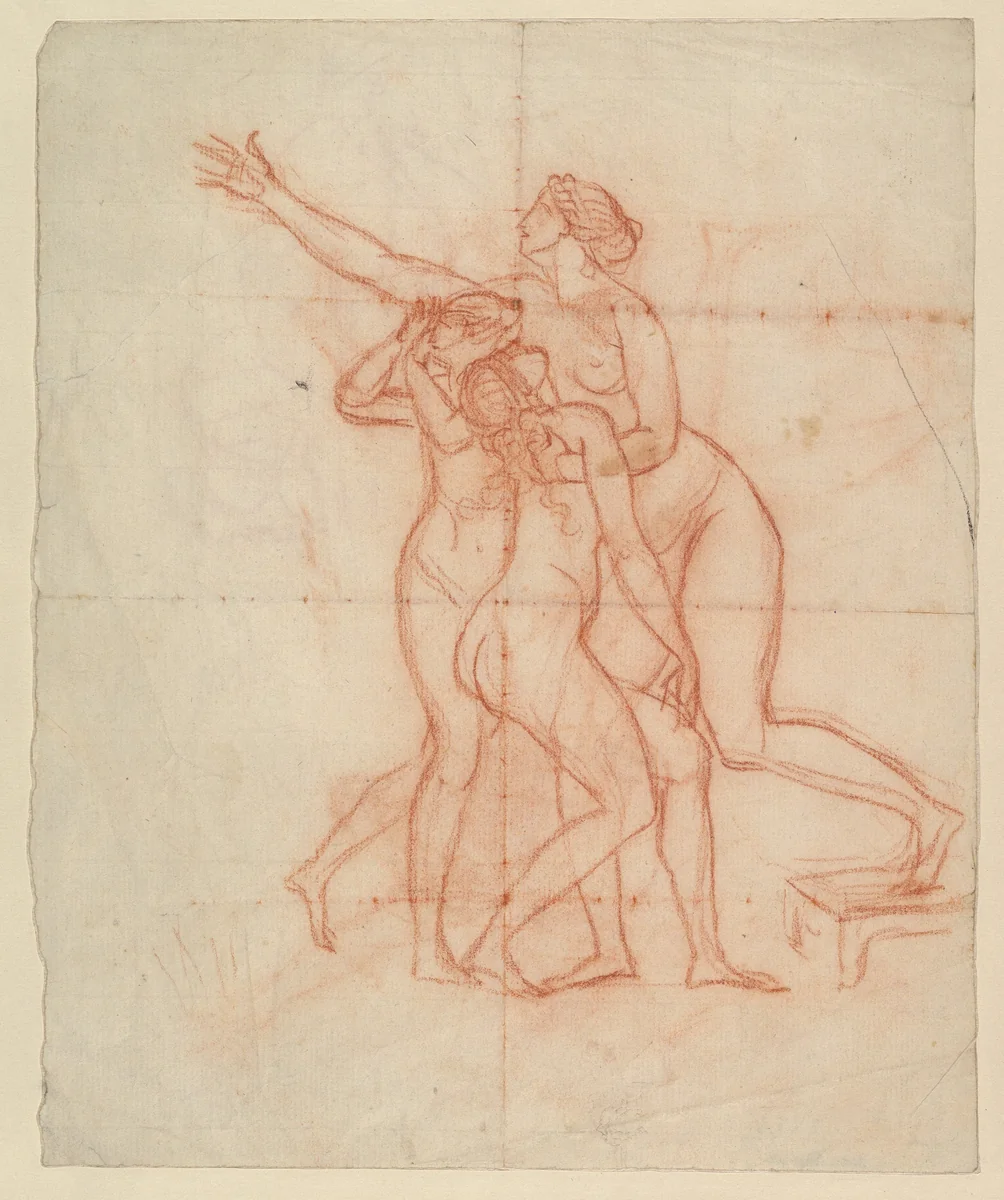 Study for the Wife and Daughters of Brutus (recto); Study of a Male Nude (verso) by Jacques-Louis David, drawing, 1783-1793