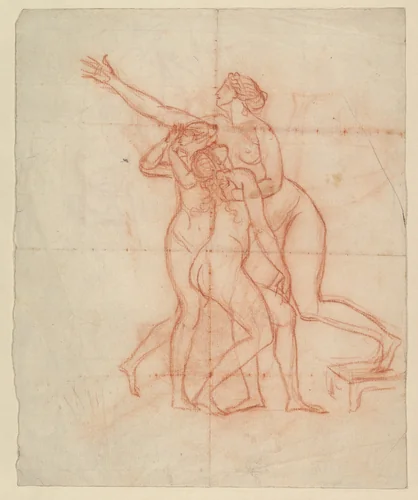 Study for the Wife and Daughters of Brutus (recto); Study of a Male Nude (verso) by Jacques-Louis David, drawing, 1783-1793