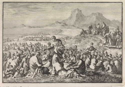 Wonderbaarlijke vermenigvuldiging van de zeven broden en de twee vissen by Jan Luyken, print, 1703