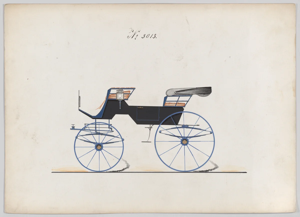 Design for 2 seat Phaeton, no. 3013 by Brewster & Co., drawing, 1874