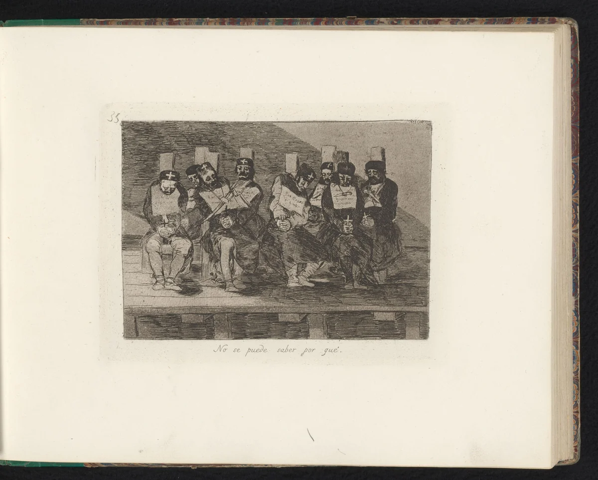 Groep mannen zit gekneveld aan palen by Francisco de Goya, book, 1810-1820