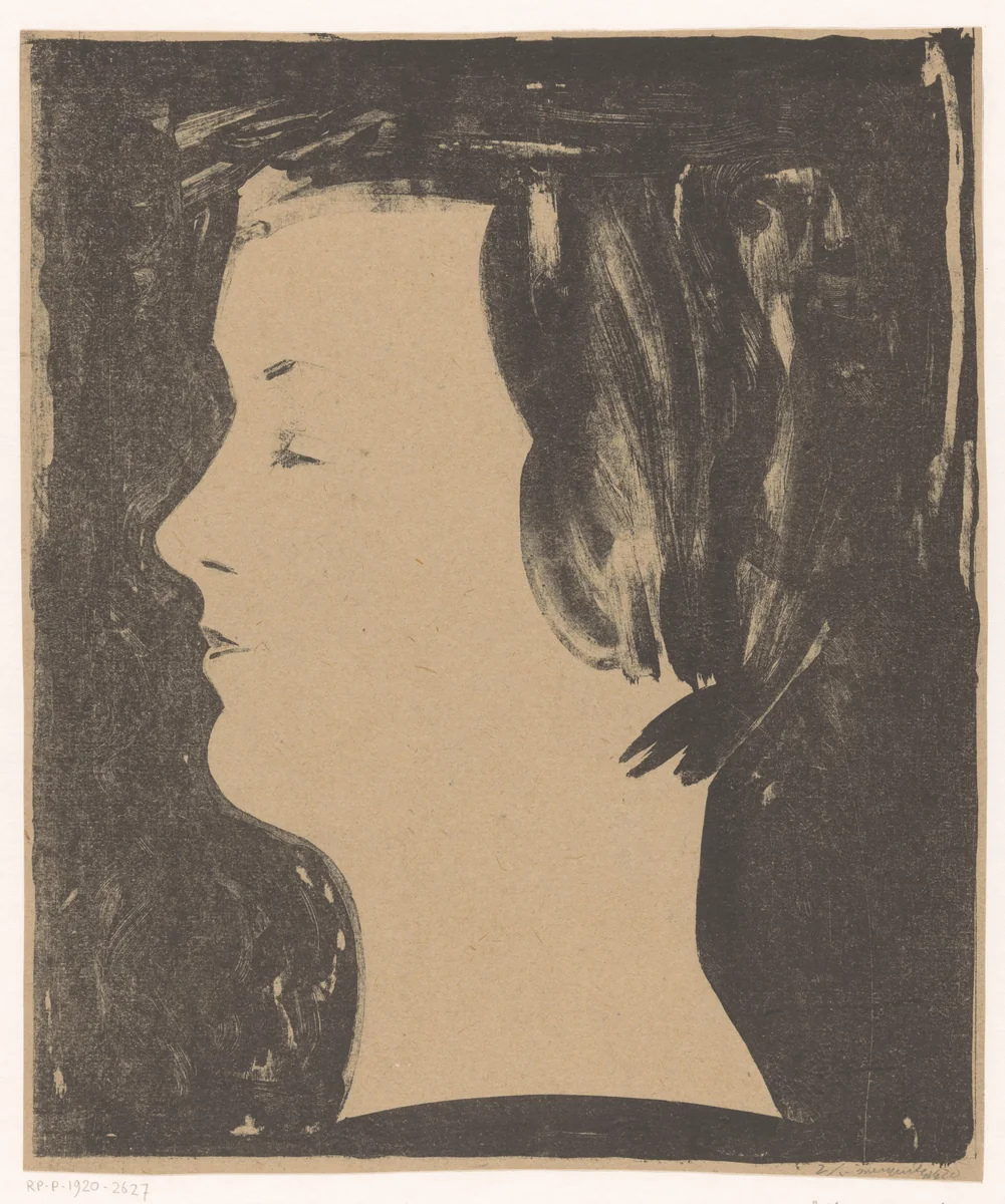 Profiel (meisjesprofiel) by Samuel Jessurun de Mesquita, print, 1920