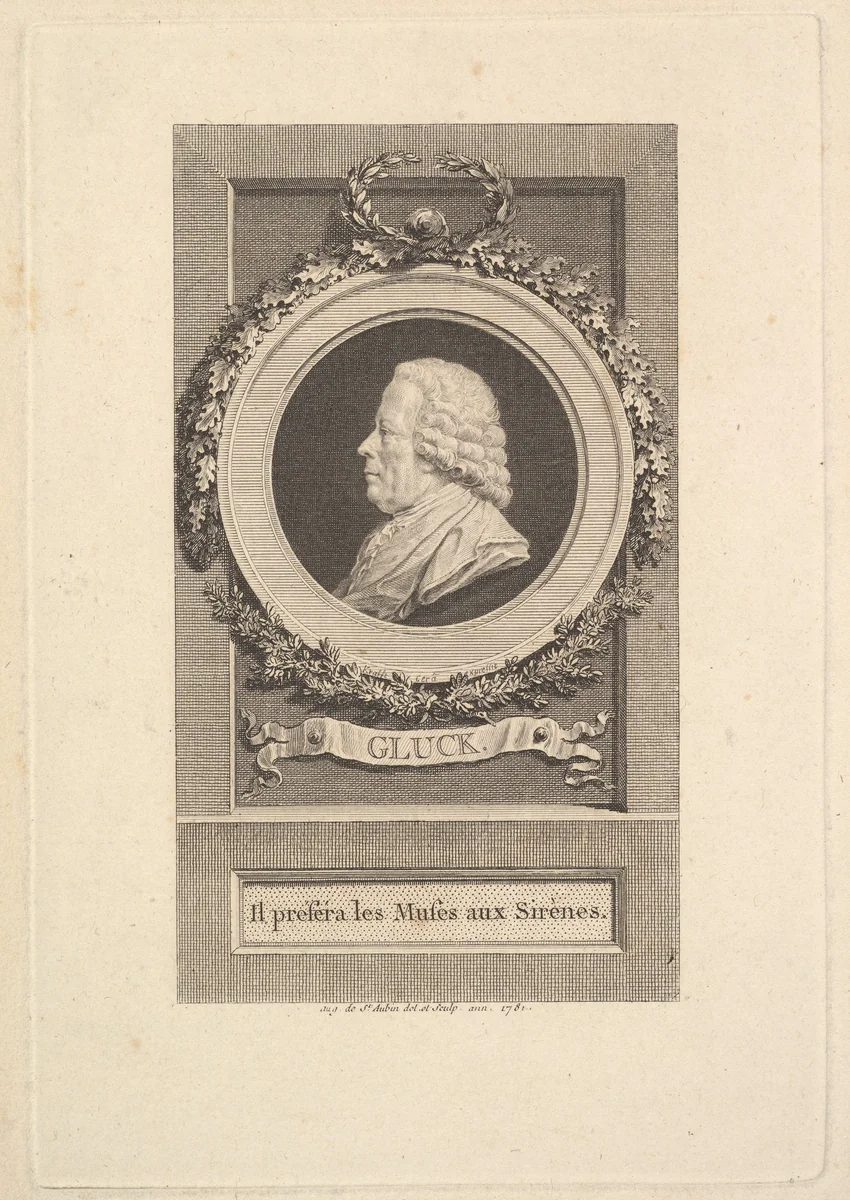 Portrait of Gluck by Augustin de Saint-Aubin, print, 1781