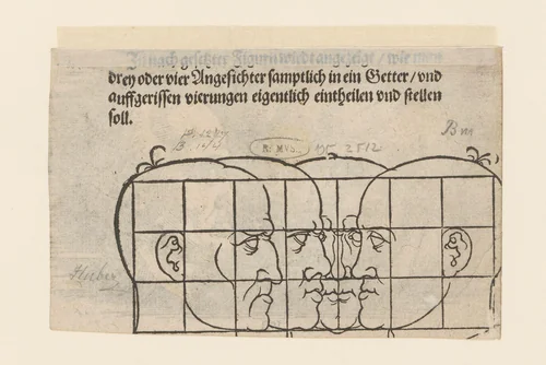Modellen voor vier gezichten met raster by anonymous, print, 1546