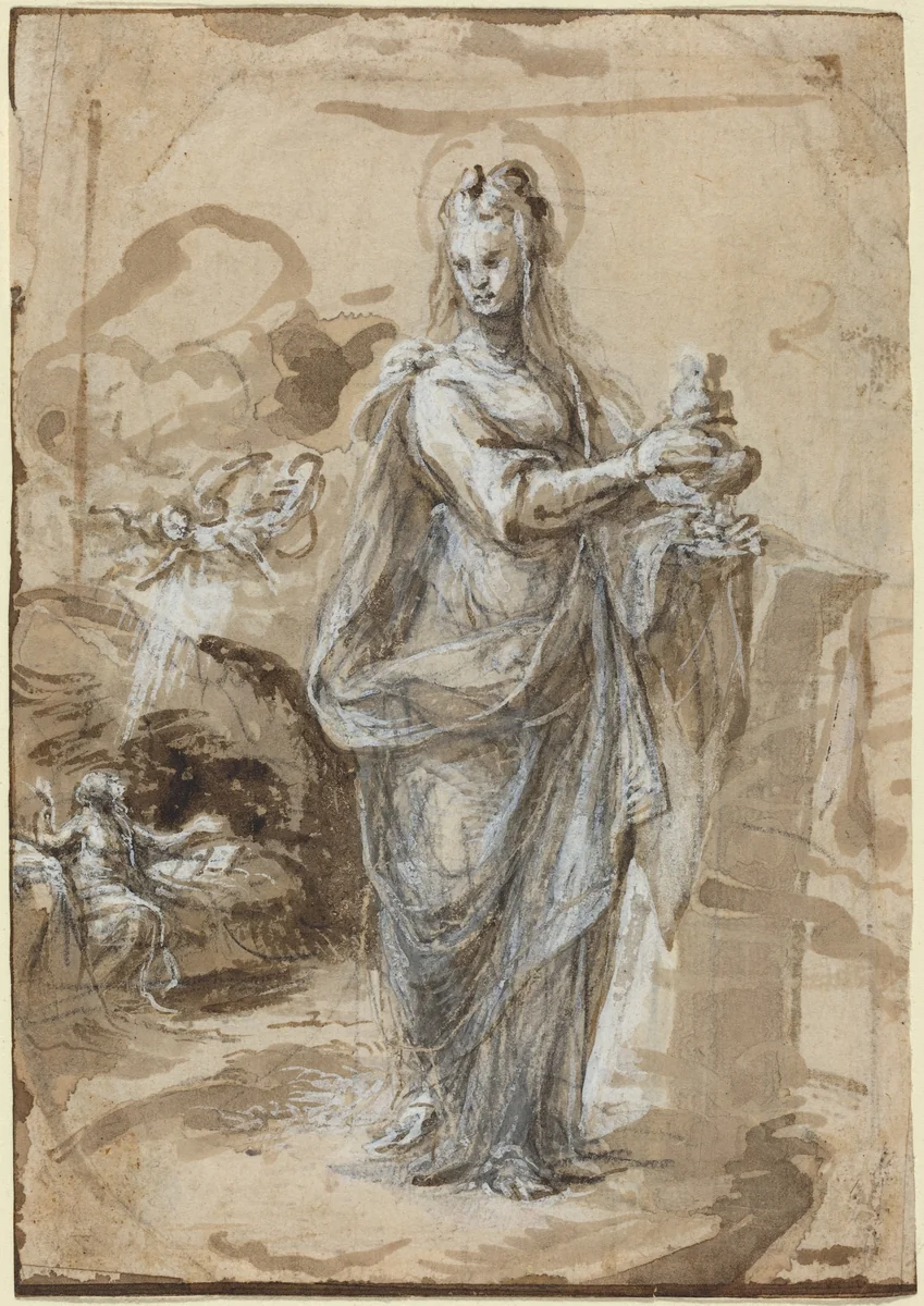 Mary Magdalene [recto] by Biagio Pupini, drawing, 1524