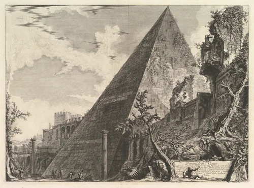 The Pyramid of Gaius Cestius, from Vedute di Roma (Roman Views) by Giovanni Battista Piranesi, print, 1751-1761
