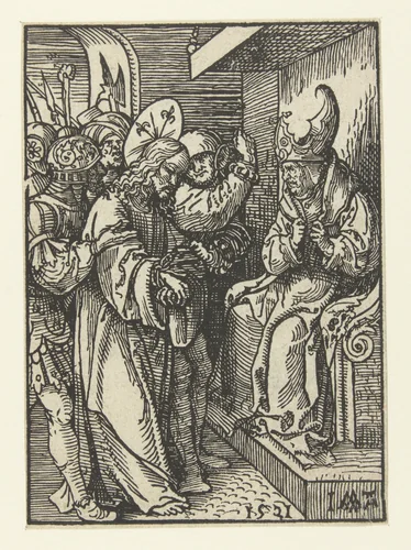 Christus voor Kajafas by Unknown, print, 1521