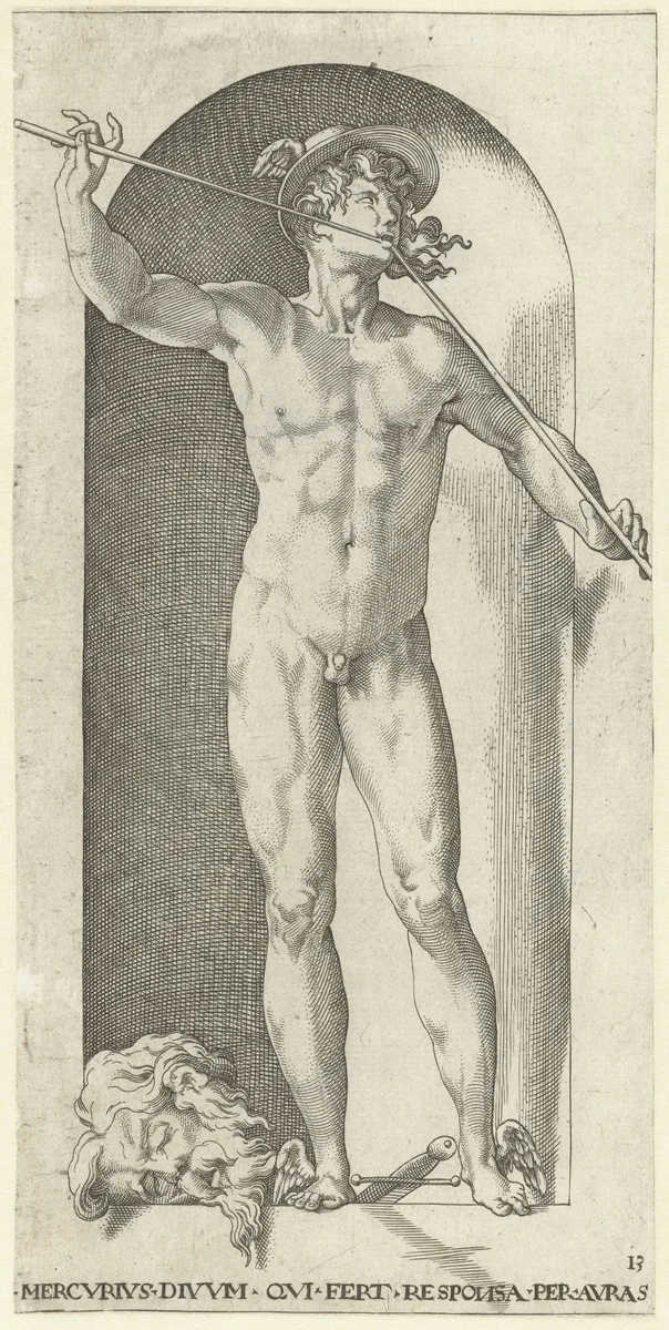Mercurius met het hoofd van Argus by Jacob Binck, print, 1530