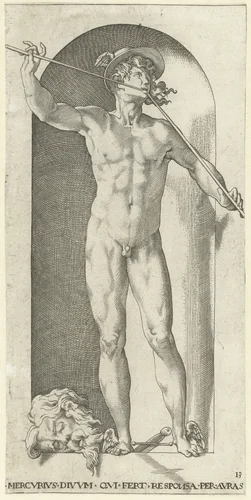 Mercurius met het hoofd van Argus by Jacob Binck, print, 1530