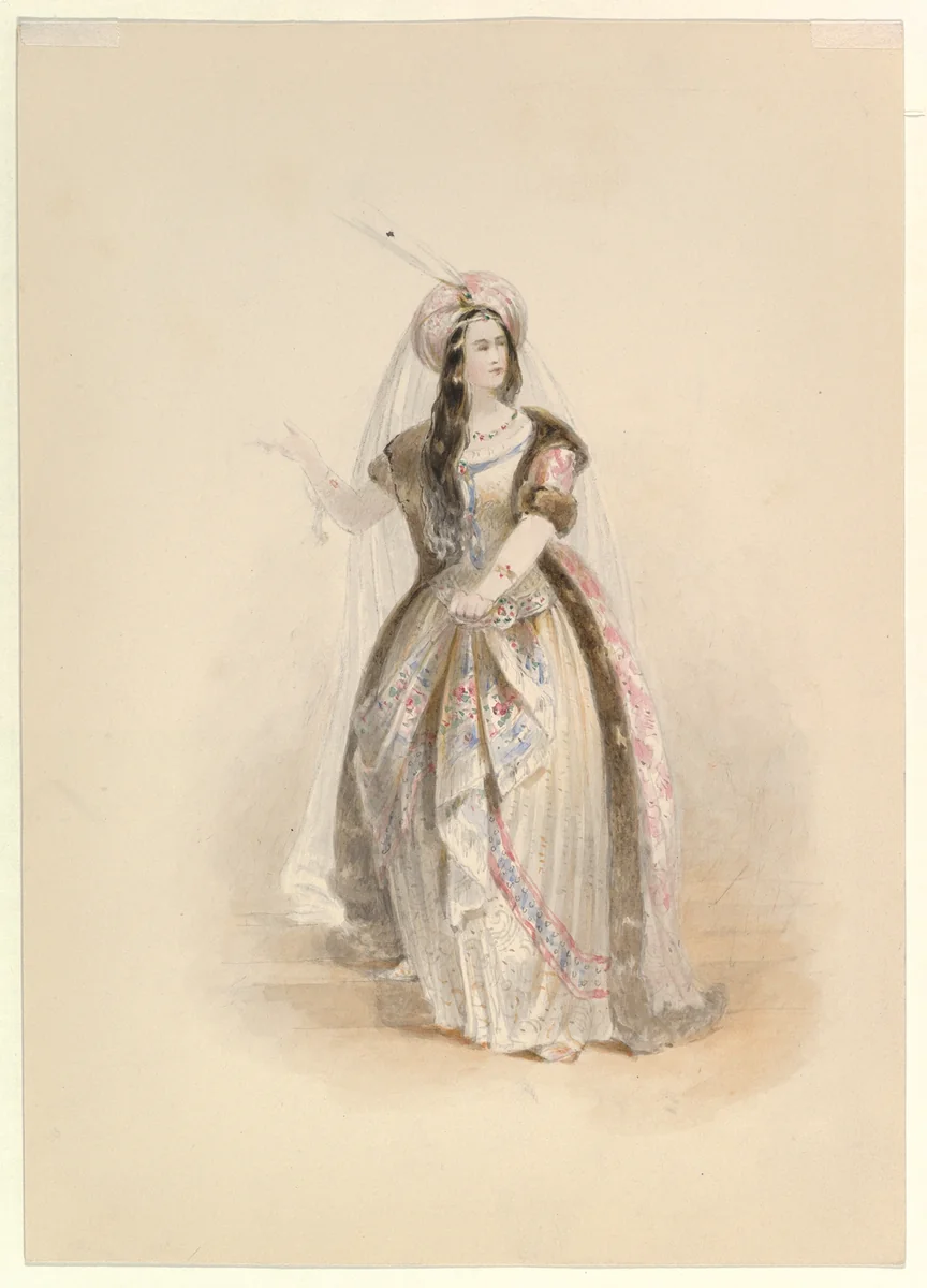 Costume Study for Konstanze in the "Abduction from the Seraglio" by W.A. Mozart by Johann Georg Christoph Fries, drawing, 1830-1850