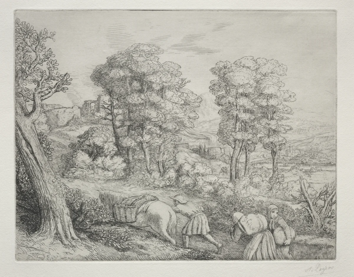 The Return to the Farm (Le Retour à la Ferme) by Alphonse Legros, print, 1857-1911