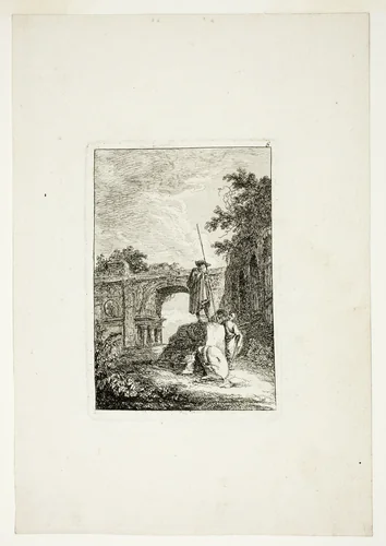The Triumphal Arch, plate eight from Les Soirées de Rome by Hubert Robert, print, 1763-1764