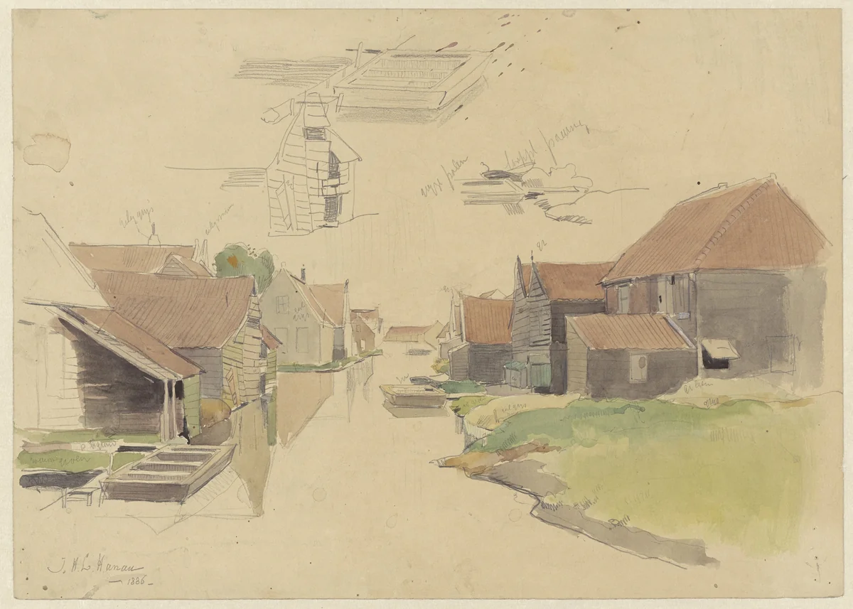 Studies van huizen in de Vinkenbuurt, Amsterdam by Jan Hanau, drawing, 1886