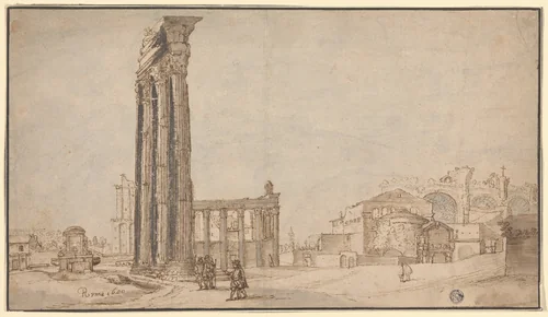View from within the Roman Forum by Willem van Nieulandt II, drawing, 1600