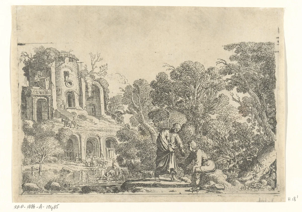 Tobias en de engel bij de Tigris by Claes Moeyaert, print, 1612-1655