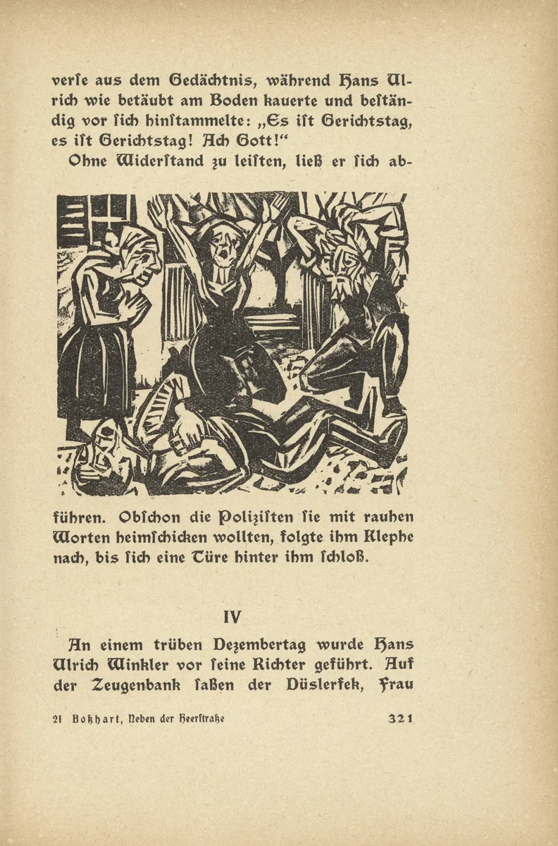 Altwinkel: Wintsch Stabbed to Death (Altwinkel: Der niedergestochene Wintsch) (in-text plate, page 321) from Neben der Heerstrasse (Off the Main Road) by Ernst Ludwig Kirchner, illustrated book, 1923